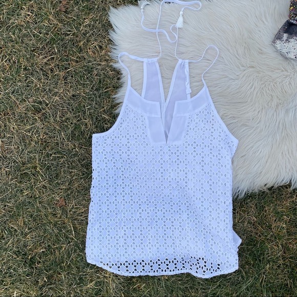 Athleta white eyelet layered knit tank large - Picture 4 of 8